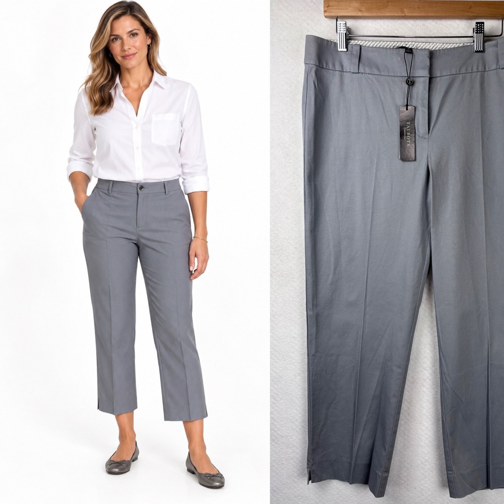 NWT Talbots Signature Crop Pants 10 Grey Cotton Stretch Business Casual Career